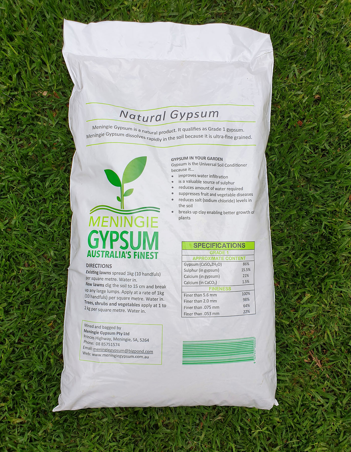 back of Meningie Gypsum bag